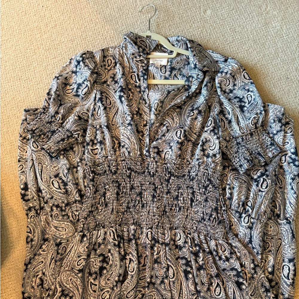 Cinq à Sept Black and White Paisley Long Sleeve Dress